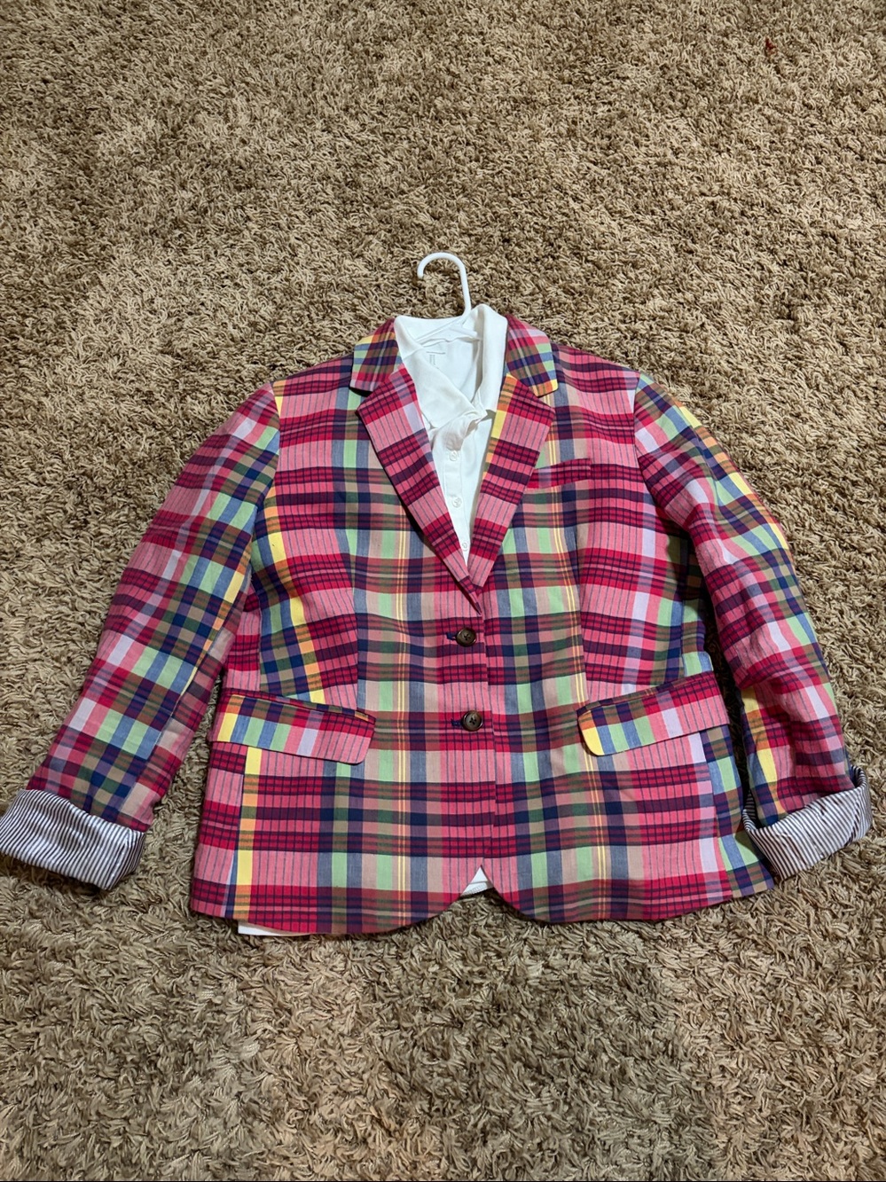 J. Crew Madras Pink and Yellow Multicolor Plaid Blazer *read description*